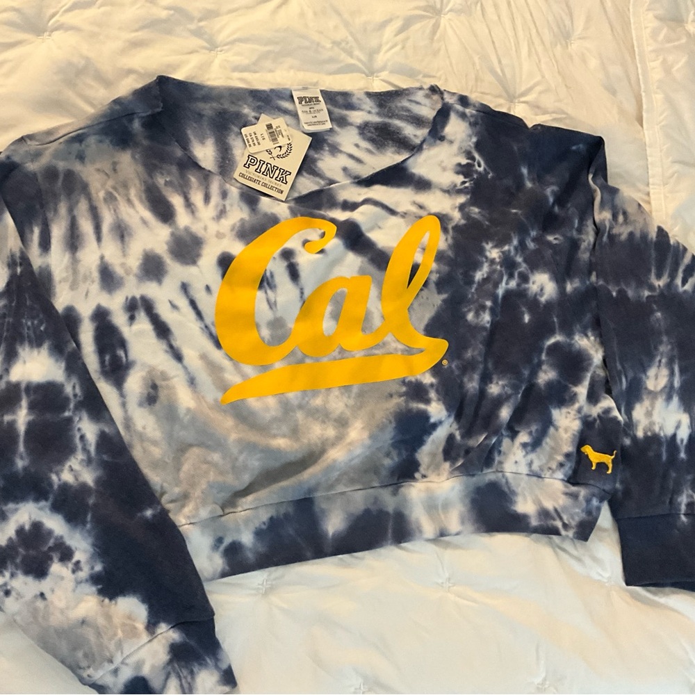PINK Victoria's Secret Cal Berkeley Navy and Yellow Tie-Dye Sweatshirt